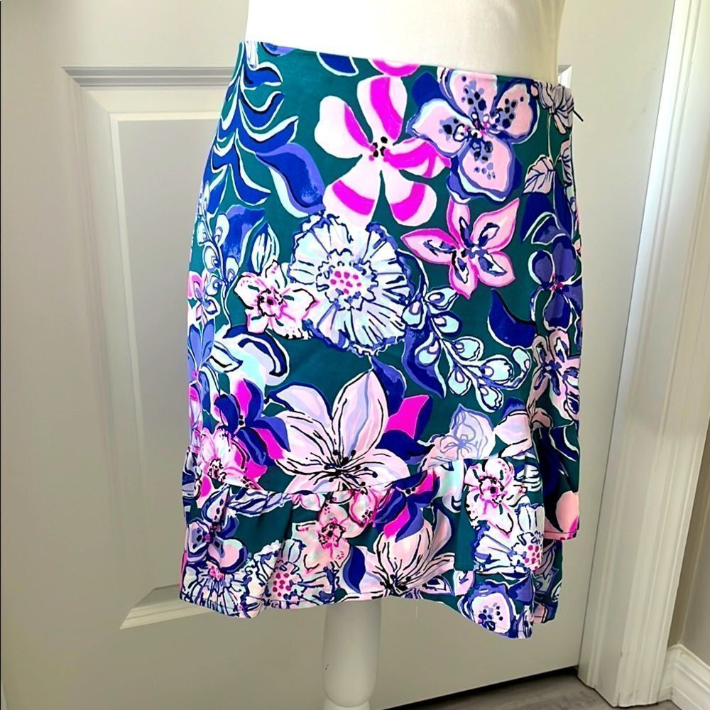 Lilly Pulitzer Ibby Skirt Tanzanian Teal Moonlight Garden Ruffled Skirt